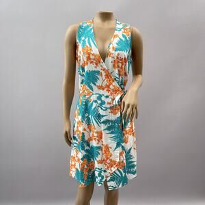 David Shepard Dress Women XS Hawaii Fern Floral Print Wrap Mini Designer Luau